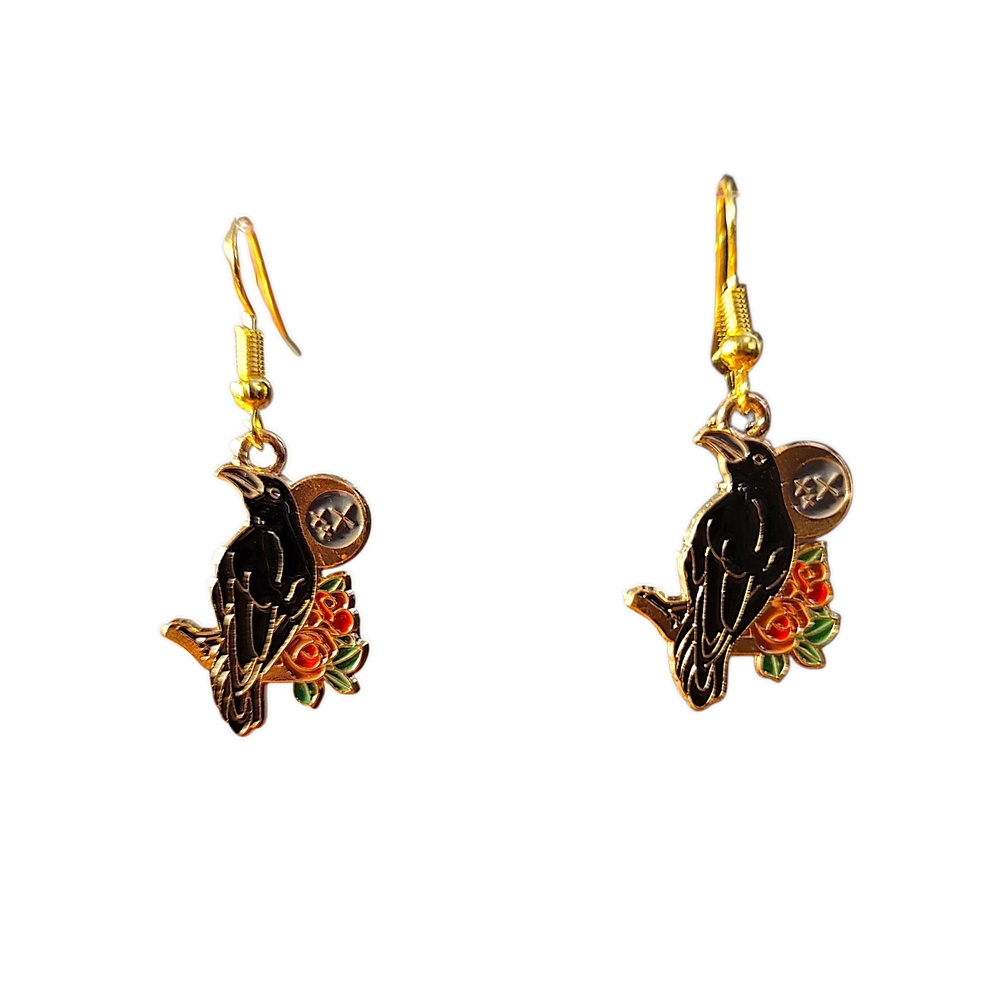 Celestial floral Crow Earrings - Picture 1 of 4